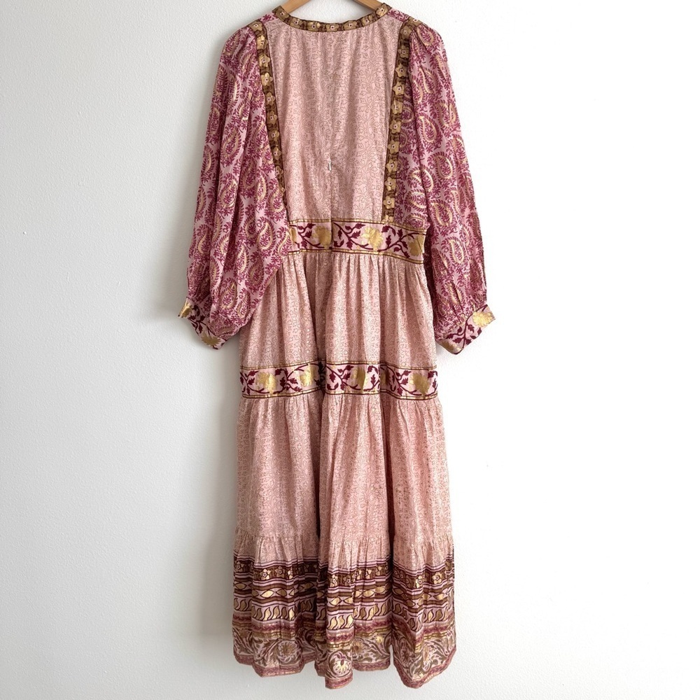 Oliphant Pink Paisley Maxi Dress with Gold Accents - Picture 3 of 12
